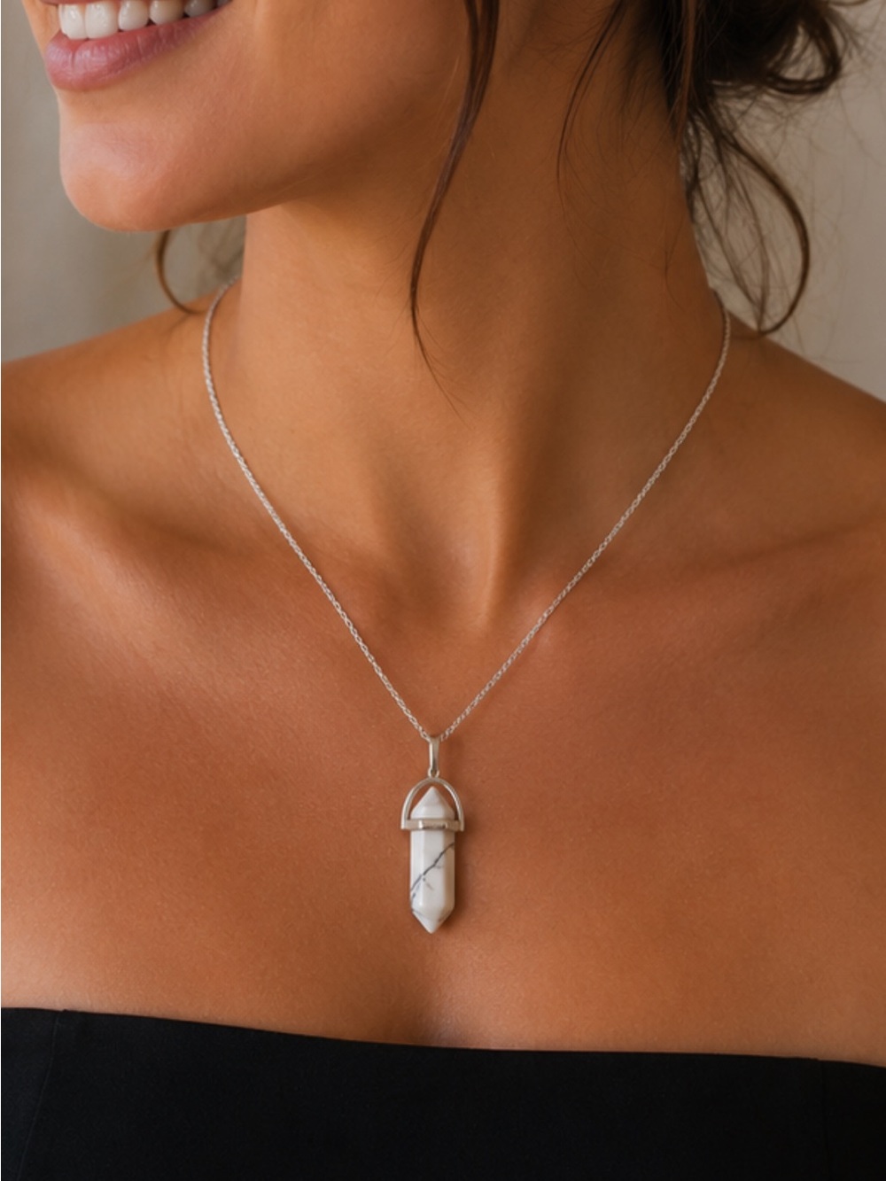 Sterling Silver White Howlite Pendant Necklace - Women Jewelry